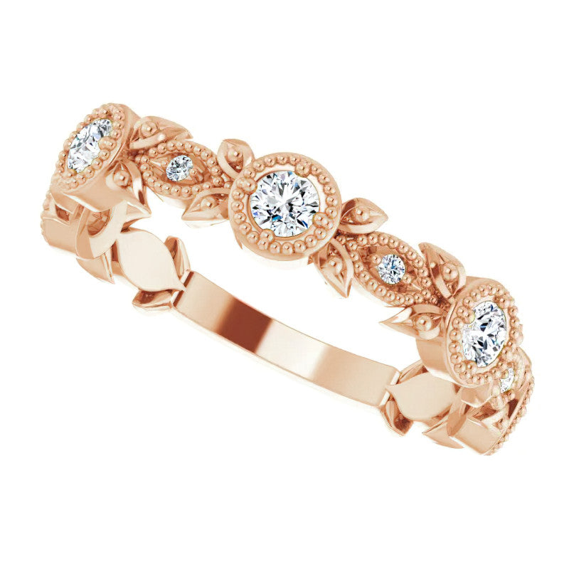 Round Moissanite Leaf Stackable Ring