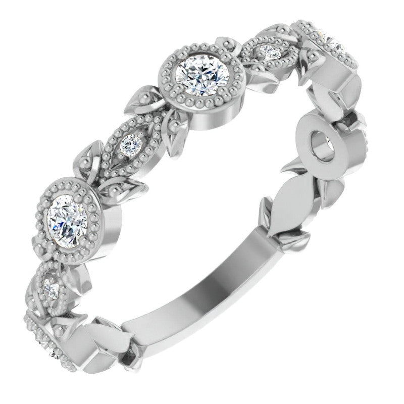 Round Moissanite Leaf Stackable Ring