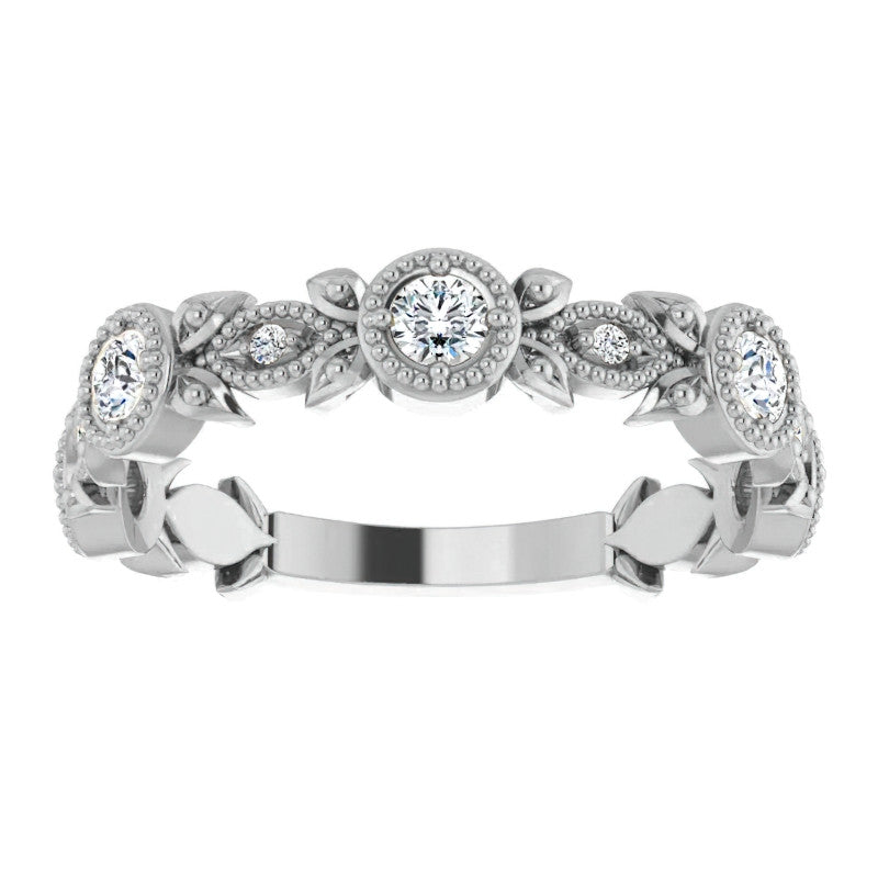 Round Moissanite Leaf Stackable Ring