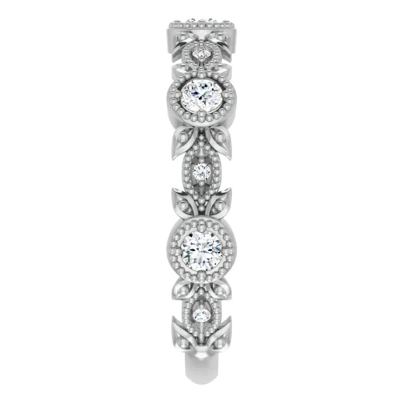 Round Moissanite Leaf Stackable Ring