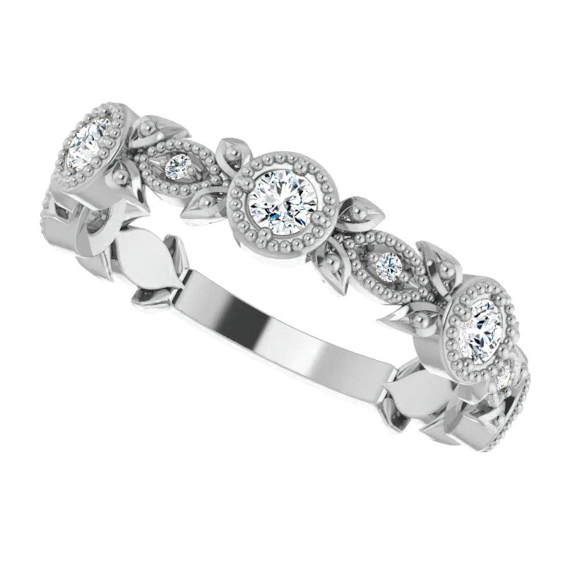 Round Moissanite Leaf Stackable Ring