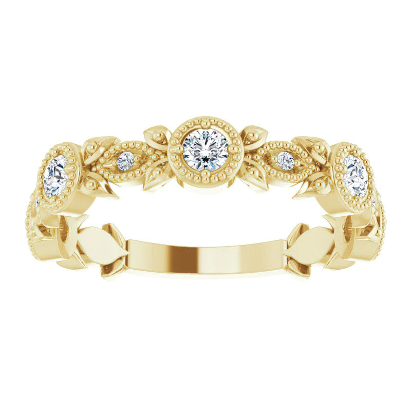 Round Moissanite Leaf Stackable Ring