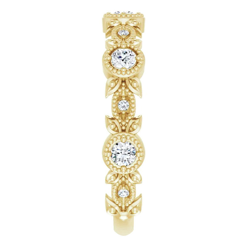 Round Moissanite Leaf Stackable Ring