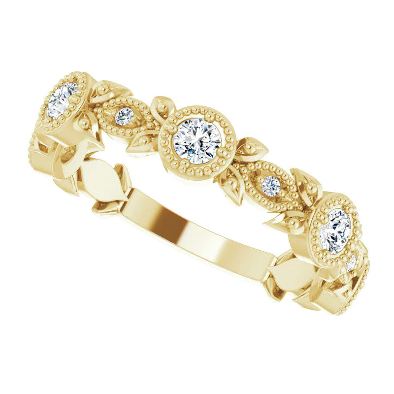 Round Moissanite Leaf Stackable Ring