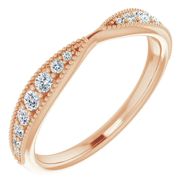 Round Brilliant Moissanite Pinched Contour Stackable Band with Milgrain