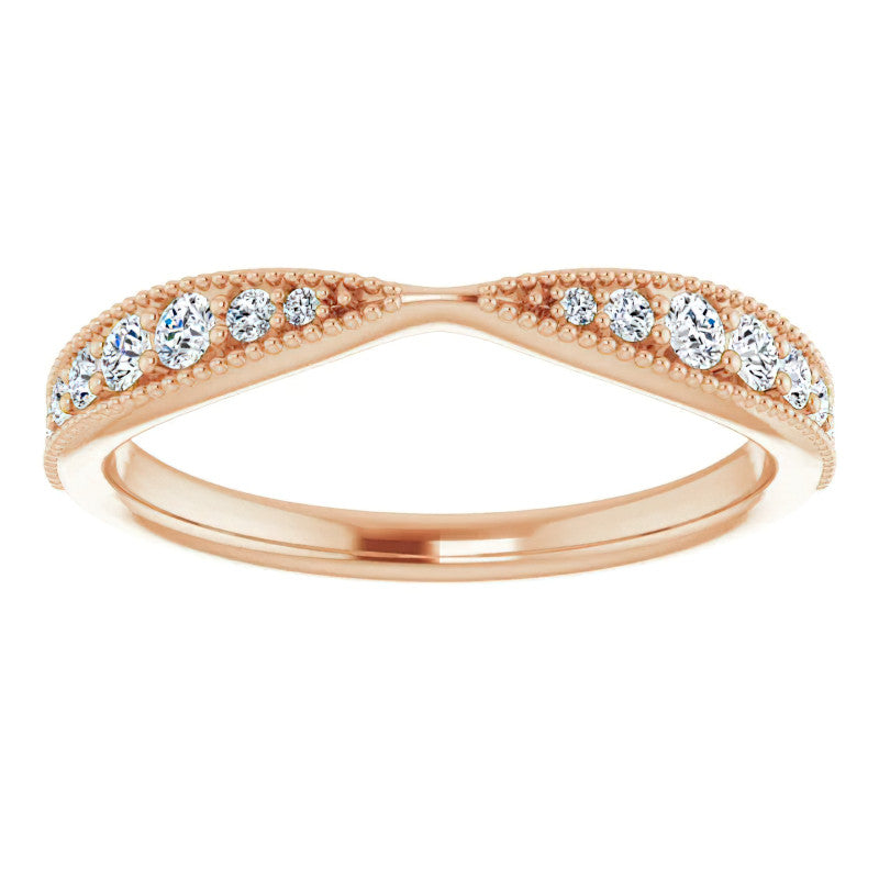 Round Brilliant Moissanite Pinched Contour Stackable Band with Milgrain