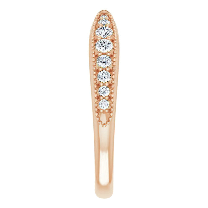 Round Brilliant Moissanite Pinched Contour Stackable Band with Milgrain