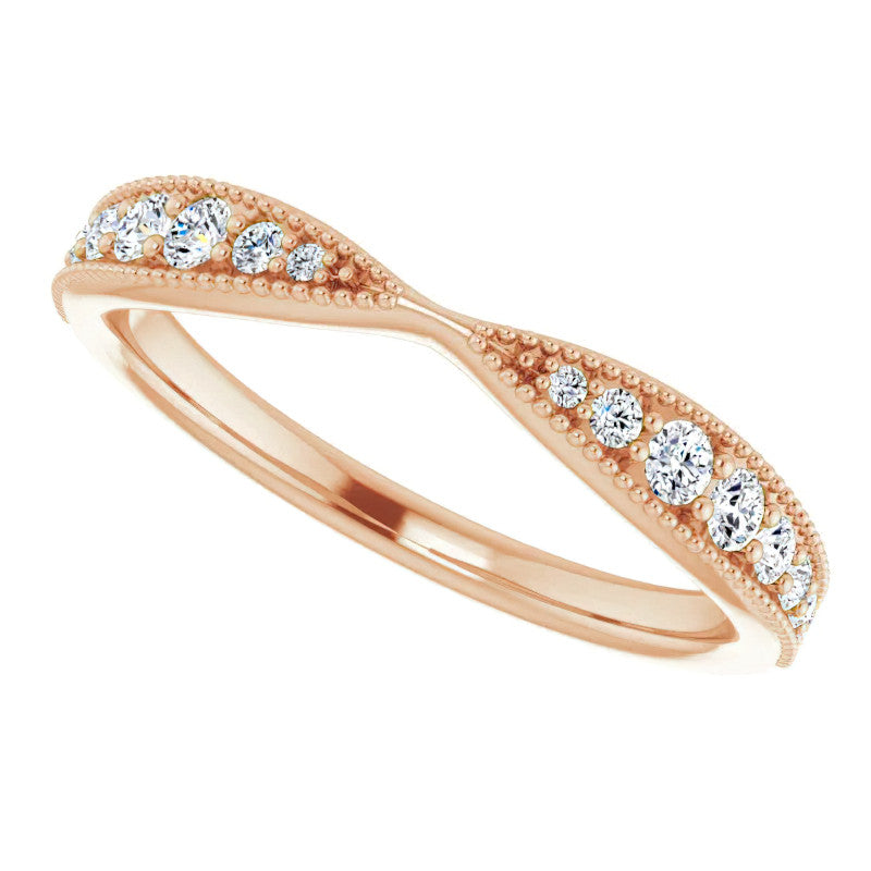 Round Brilliant Moissanite Pinched Contour Stackable Band with Milgrain