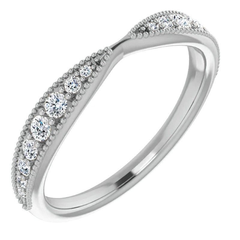 Round Brilliant Moissanite Pinched Contour Stackable Band with Milgrain