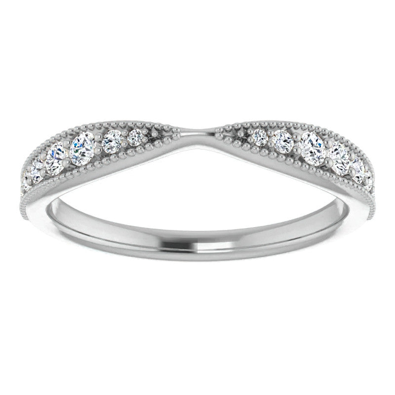 Round Brilliant Moissanite Pinched Contour Stackable Band with Milgrain