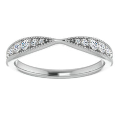 Round Brilliant Moissanite Pinched Contour Stackable Band with Milgrain