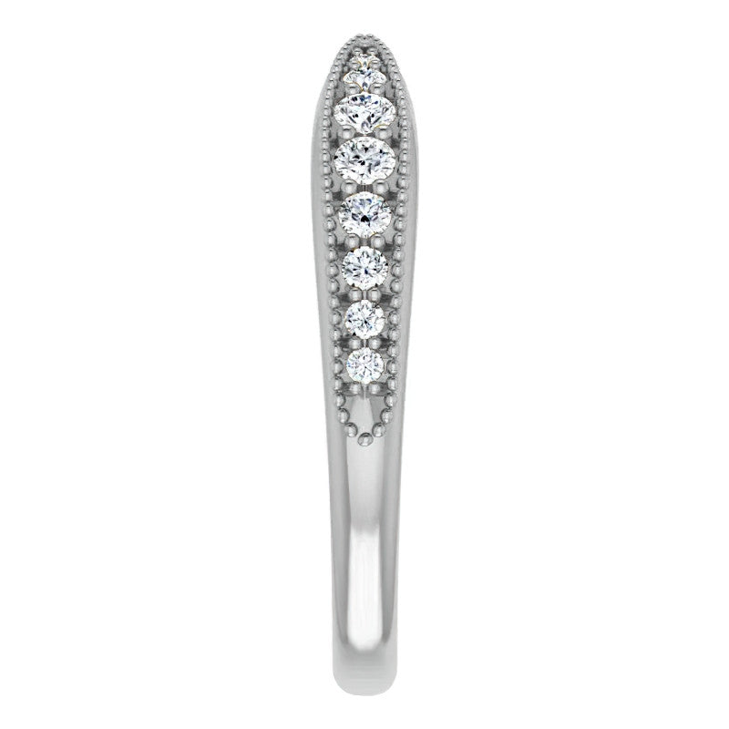 Round Brilliant Moissanite Pinched Contour Stackable Band with Milgrain