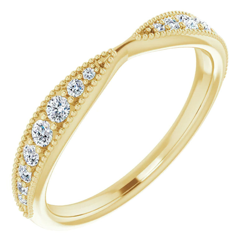Round Brilliant Moissanite Pinched Contour Stackable Band with Milgrain