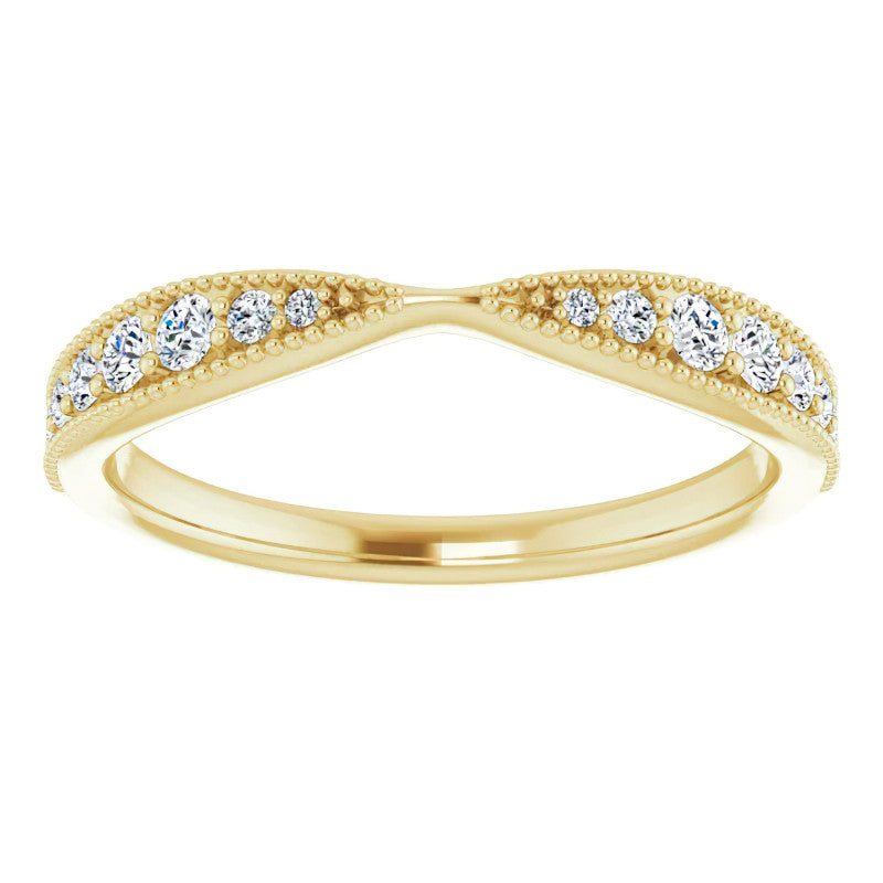 Round Brilliant Moissanite Pinched Contour Stackable Band with Milgrain
