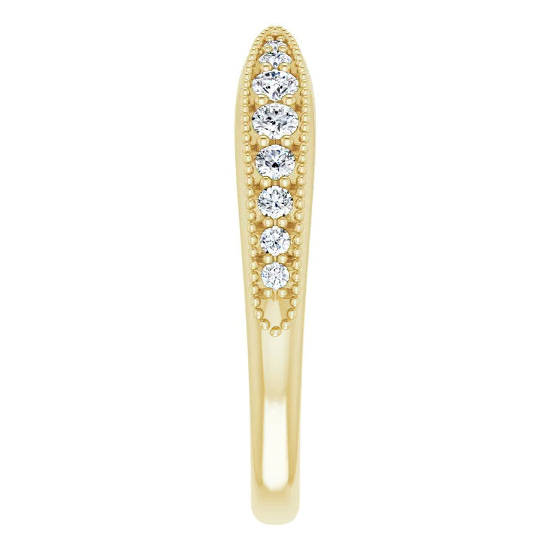 Round Brilliant Moissanite Pinched Contour Stackable Band with Milgrain
