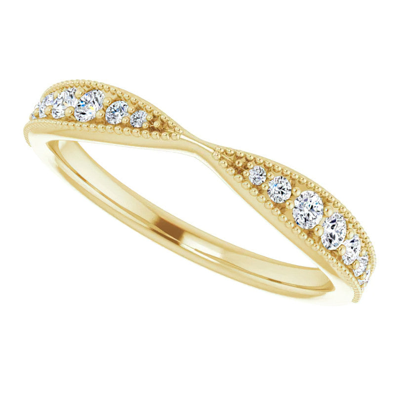 Round Brilliant Moissanite Pinched Contour Stackable Band with Milgrain