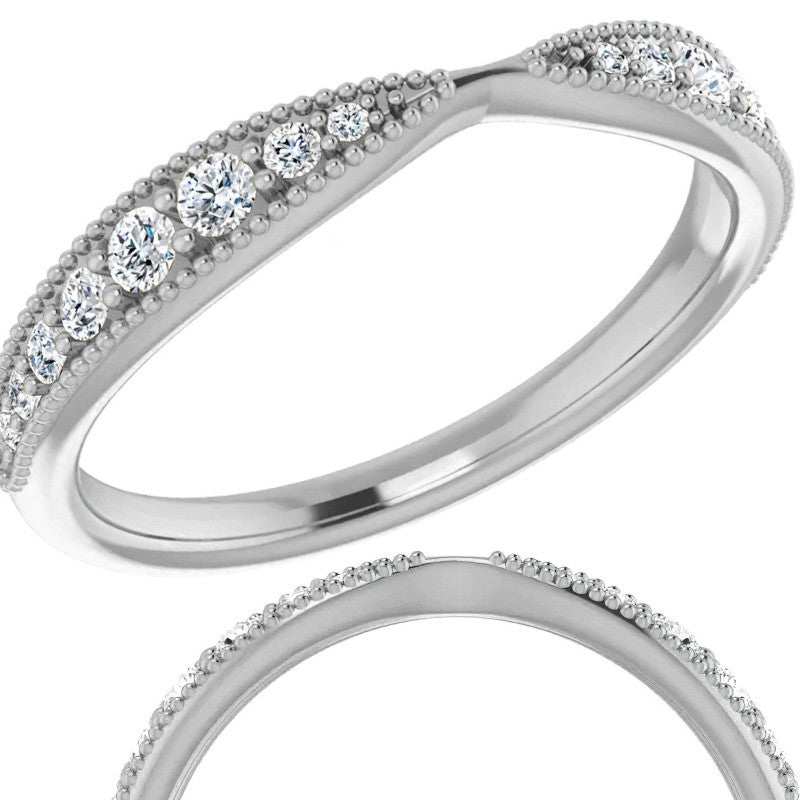 Round Brilliant Moissanite Pinched Contour Stackable Band with Milgrain