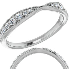 Round Brilliant Moissanite Pinched Contour Stackable Band with Milgrain