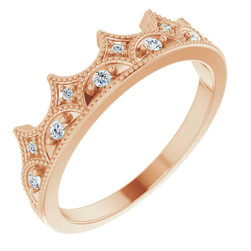 Milgrain Accented Crown Moissanite Stackable Band