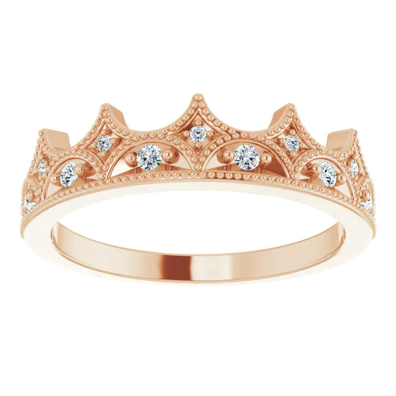 Milgrain Accented Crown Moissanite Stackable Band