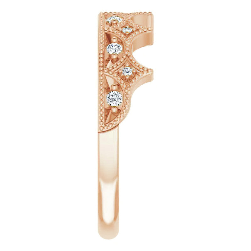 Milgrain Accented Crown Moissanite Stackable Band