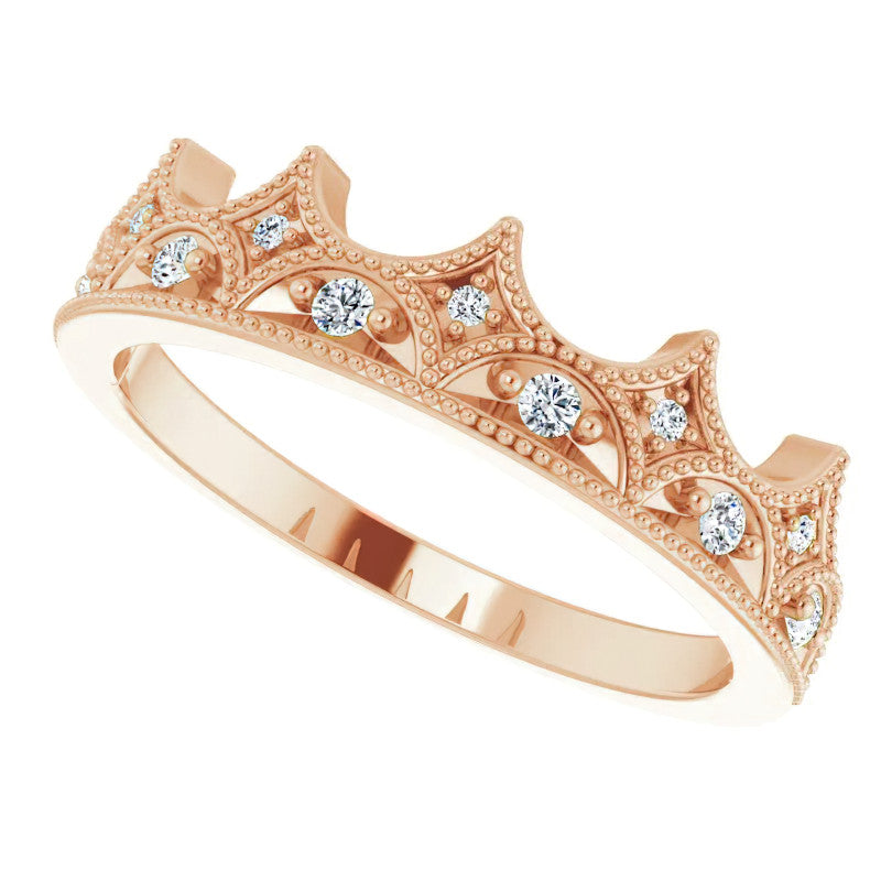 Milgrain Accented Crown Moissanite Stackable Band
