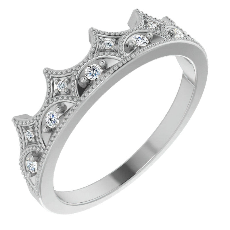 Milgrain Accented Crown Moissanite Stackable Band