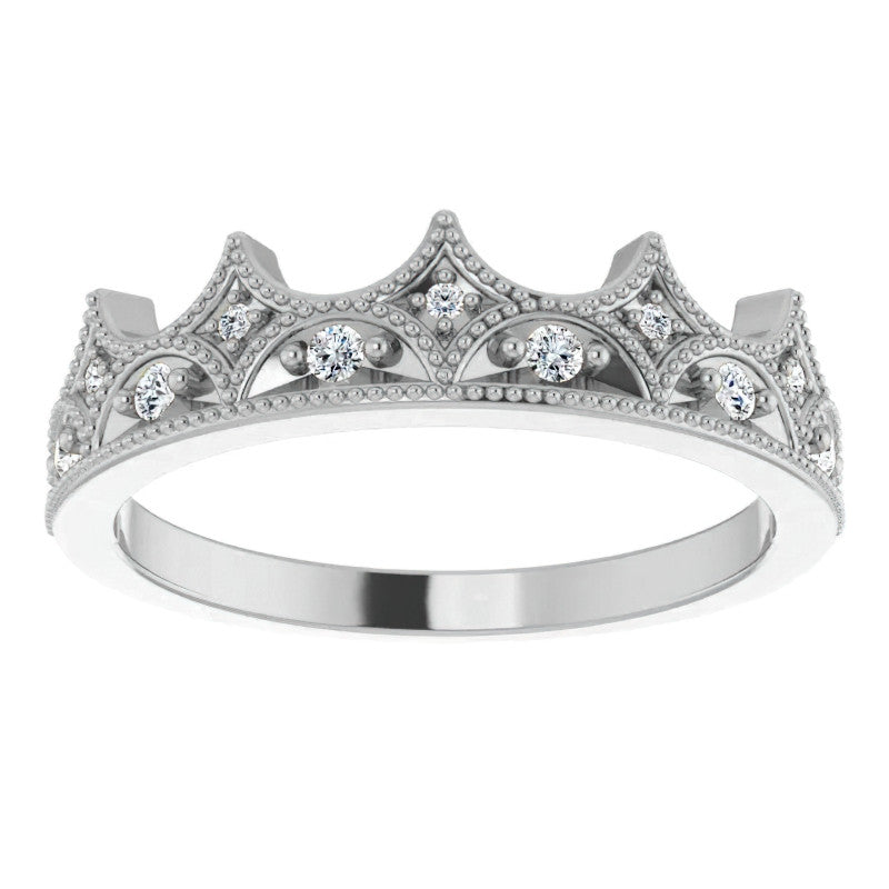 Milgrain Accented Crown Moissanite Stackable Band