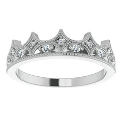 Milgrain Accented Crown Moissanite Stackable Band