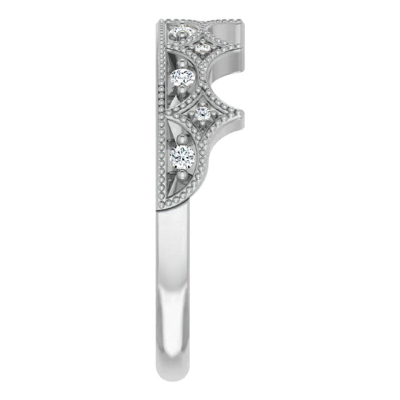 Milgrain Accented Crown Moissanite Stackable Band
