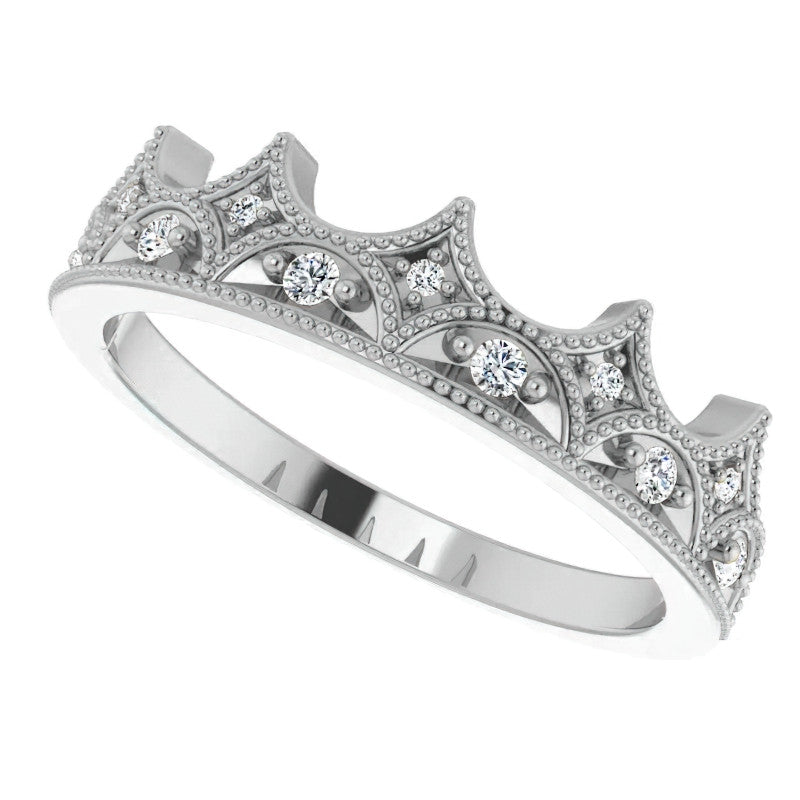 Milgrain Accented Crown Moissanite Stackable Band