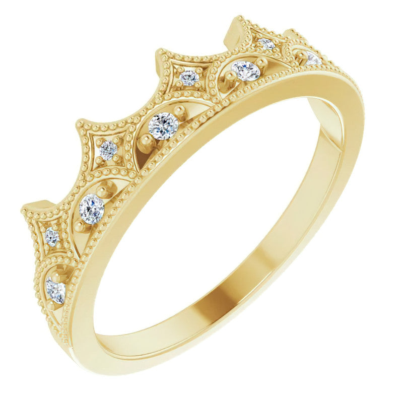 Milgrain Accented Crown Moissanite Stackable Band
