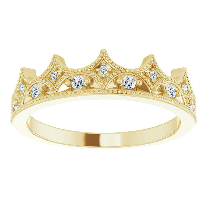 Milgrain Accented Crown Moissanite Stackable Band