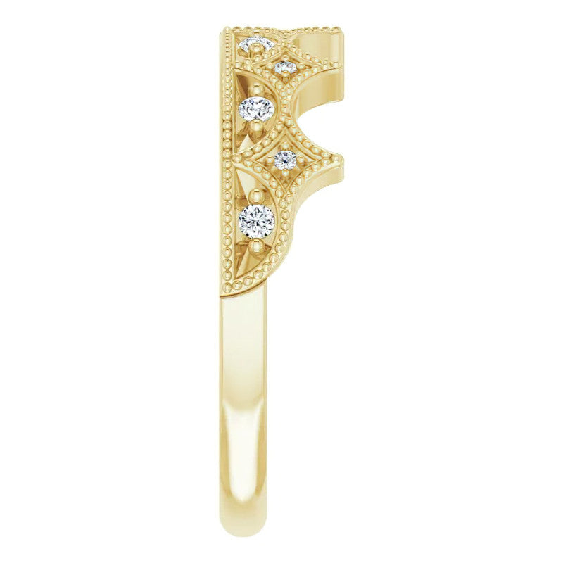 Milgrain Accented Crown Moissanite Stackable Band
