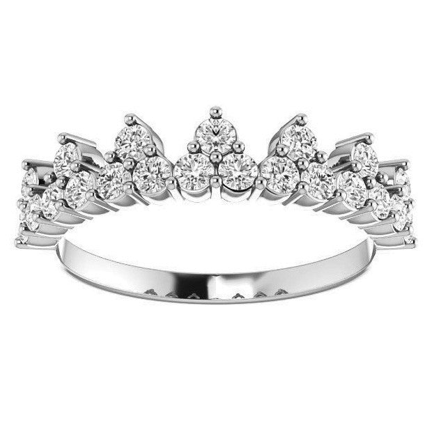 Round Moissanite Accented Crown Design Stackable Band