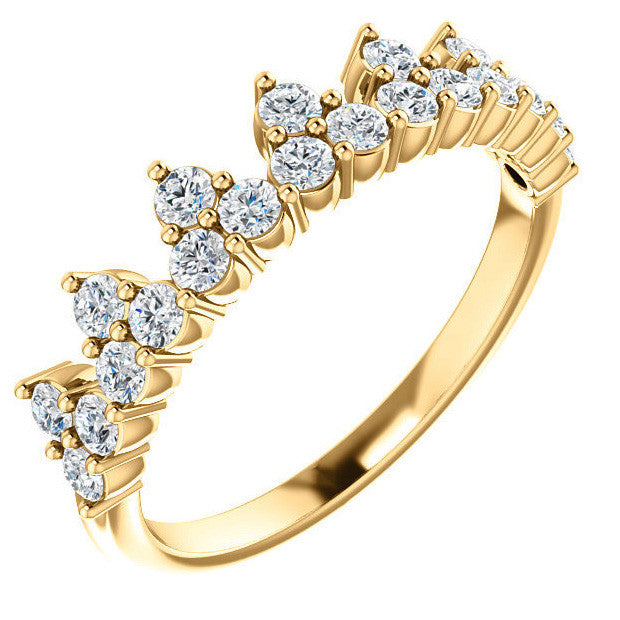 Round Moissanite Accented Crown Design Stackable Band