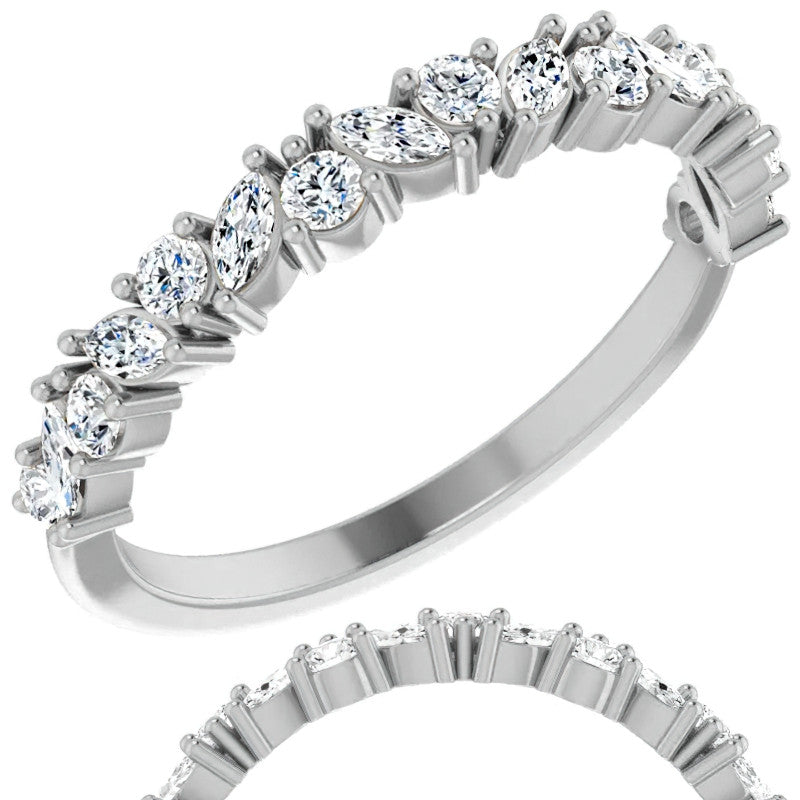 Round & Marquise Moissanite Stackable Band