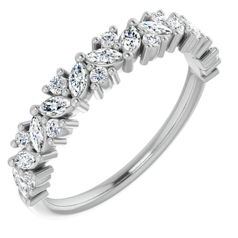 Round & Marquise Moissanite Cluster Stackable Band