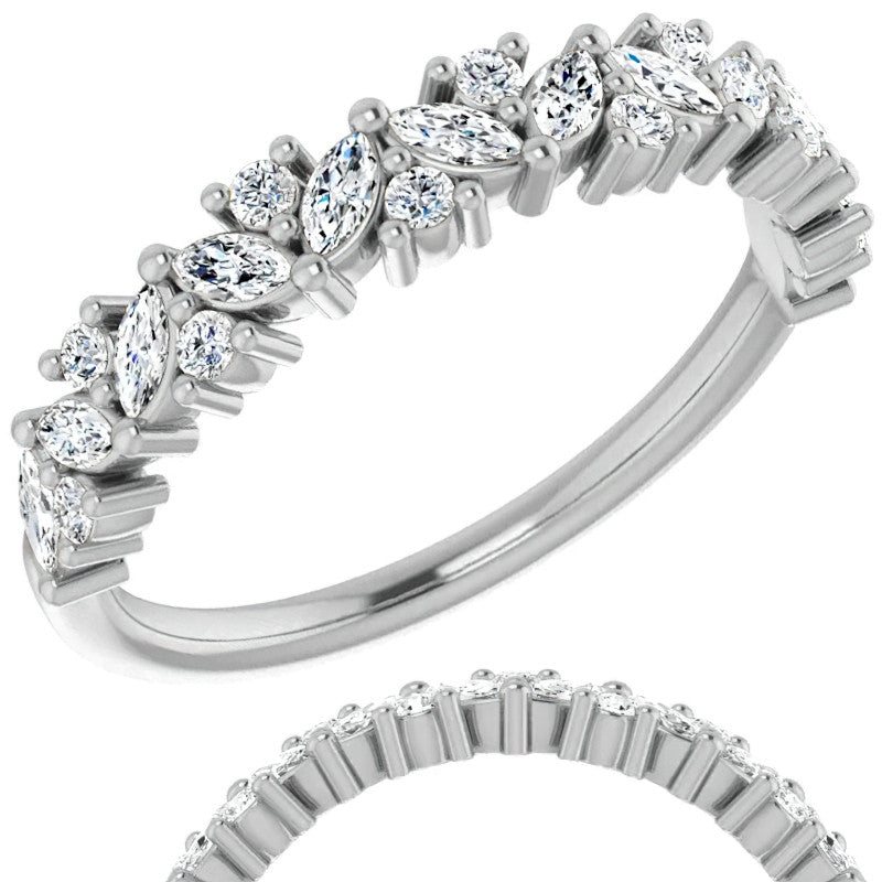 Round & Marquise Moissanite Cluster Stackable Band