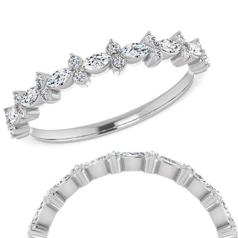 Round & Marquise Moissanite Prong-Set Stackable Band