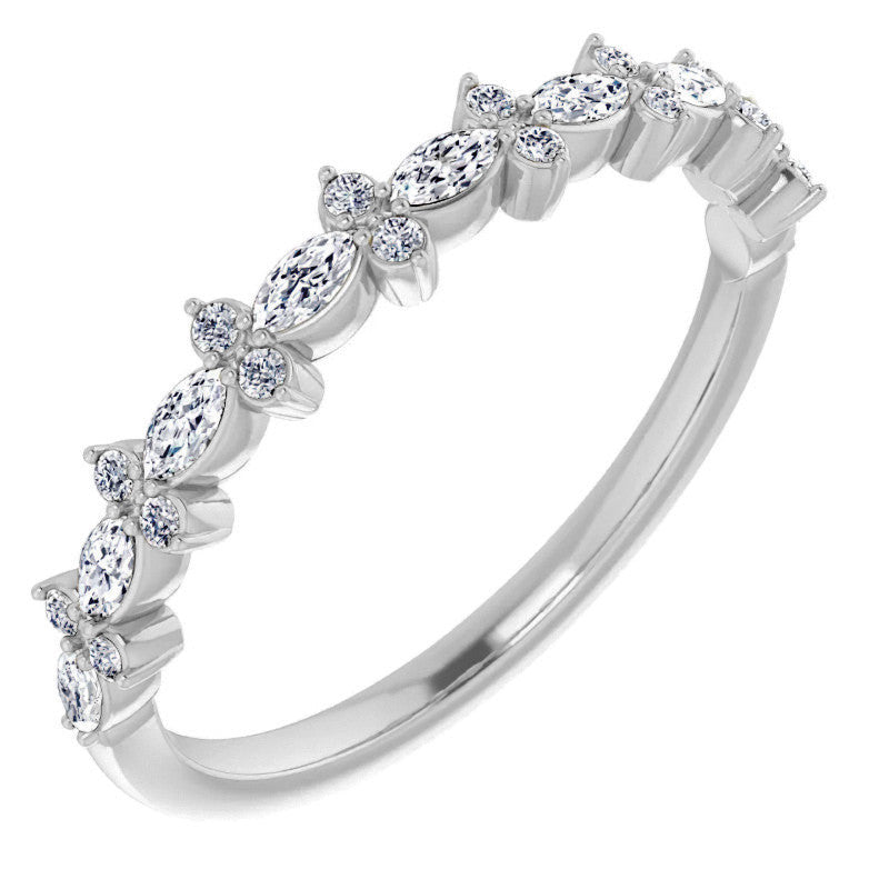 Round & Marquise Moissanite Prong-Set Stackable Band