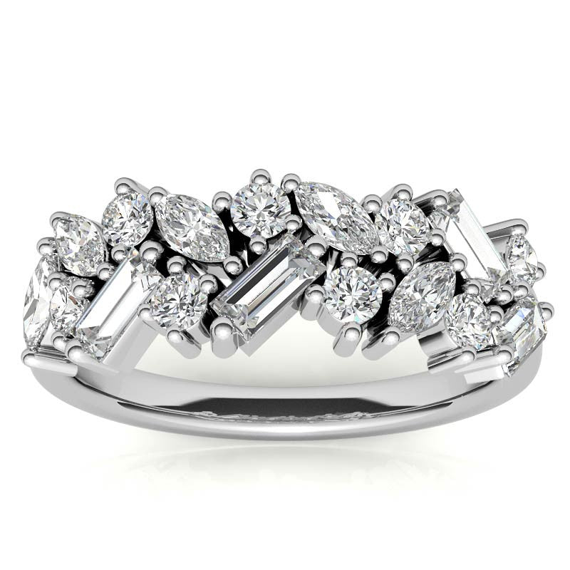 Round, Baguette & Marquise Moissanite Stackable Band