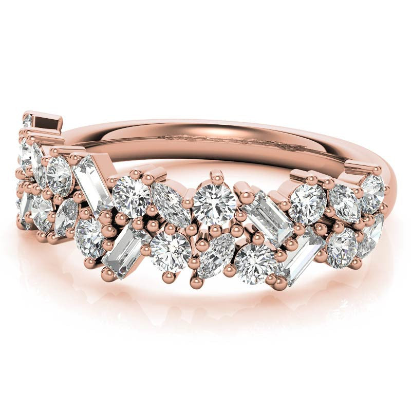 Round/Baguette/Marquise Moissanite Cluster Stackable Band