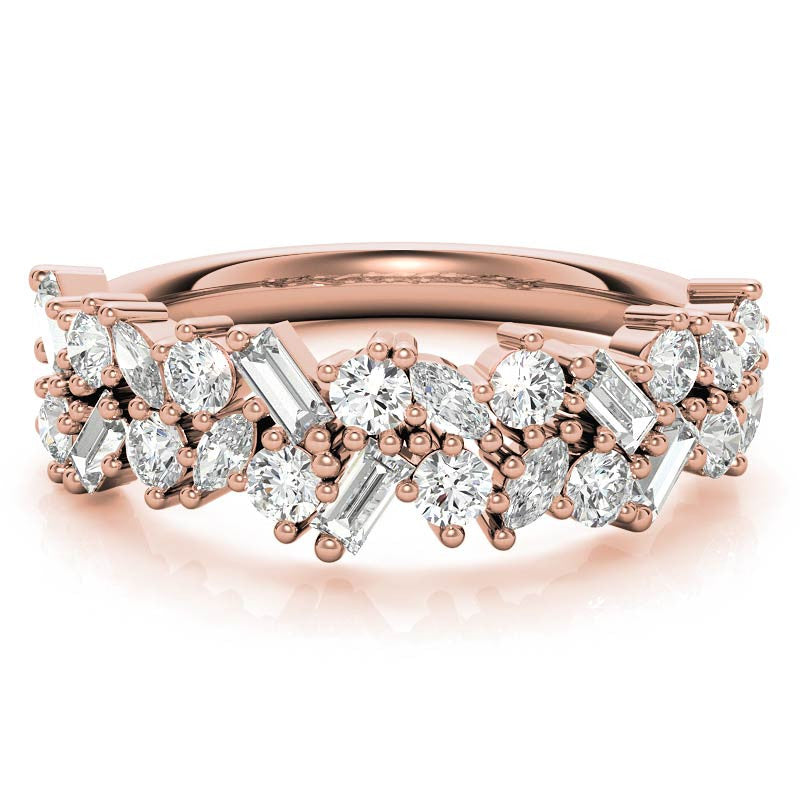 Round/Baguette/Marquise Moissanite Cluster Stackable Band