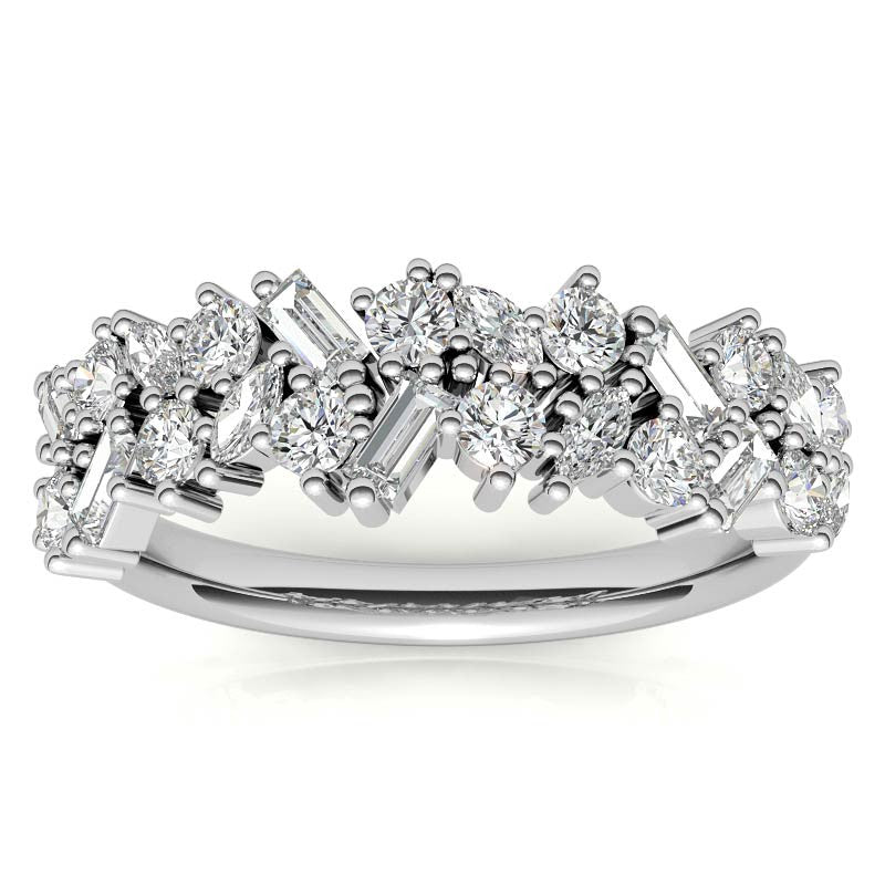 Round/Baguette/Marquise Moissanite Cluster Stackable Band