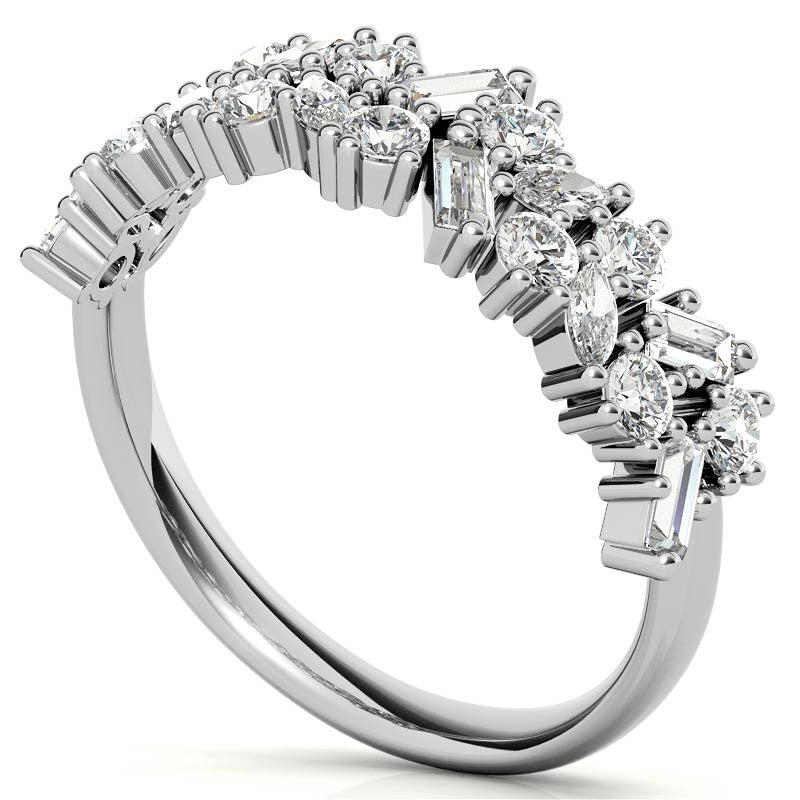 Round/Baguette/Marquise Moissanite Cluster Stackable Band