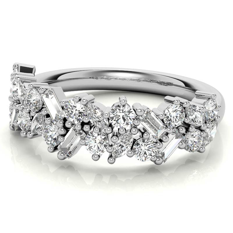 Round/Baguette/Marquise Moissanite Cluster Stackable Band