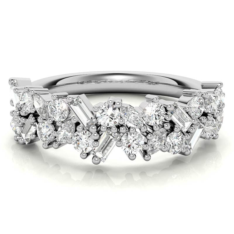 Round/Baguette/Marquise Moissanite Cluster Stackable Band