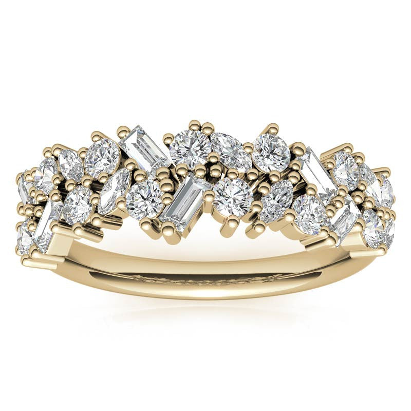 Round/Baguette/Marquise Moissanite Cluster Stackable Band
