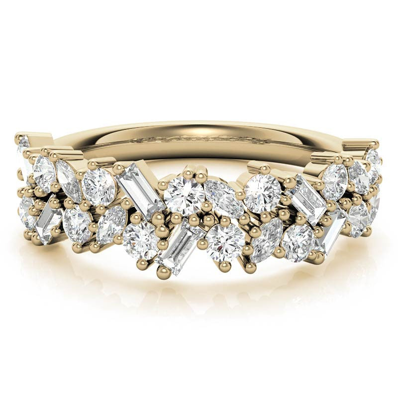 Round/Baguette/Marquise Moissanite Cluster Stackable Band
